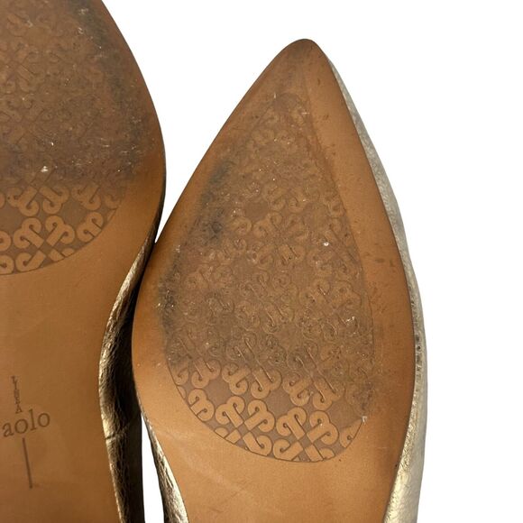 Linea Paolo Pump 10M Silver Metallic Leather Pointed Toe Block High Heels Crack - Picture 10 of 11